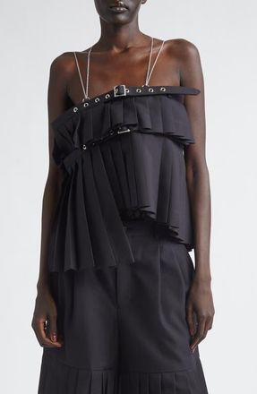 Comme Des Gar&ccedil;ons Pleated Chain Strap Wool Blend Gabardine Camisole in Black at Nordstrom, Size X-Small