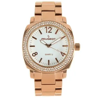 Peugeot Boyfriend Round Crystal Bracelet Watch- 40MM in Rose Gold at Nordstrom