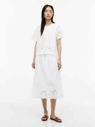Tommy Hilfiger Womens Embroidered Eyelet Poplin Midi Skirt - Optic White - XXS