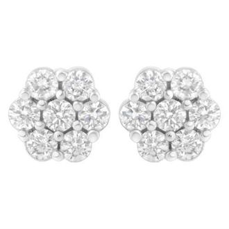 House of Brilliance 14K White Gold 3/4 Cttw 7 Stone Floral Cluster Diamond Stud Earrings at Nordstrom