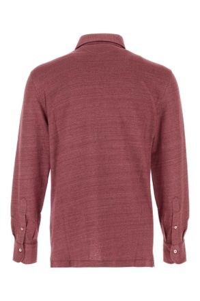 Brunello Cucinelli Mens Plum Linen Polo Shirt C695 Exterior: Cotton T-shirts And Polos