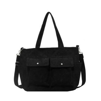 Generic Vintage Multi Pocket Corduroy Handbag Large Capacity Womens Shoulder Bag Casual Crossbody For Women Commuting(Black B)