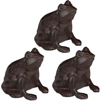 Relaxdays Relaxdays 3x Frog Ornament, Garden Figure, Cast Iron, Weatherproof, Antique Design, for Patio, Balcony, Terrace, Brown