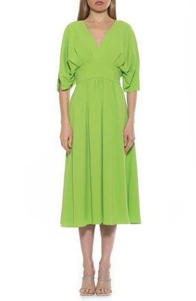 Alexia Admor August Draped Sleeve Fit & Flare Midi Dress in Sweet Pea at Nordstrom Rack, Size 4