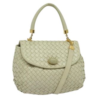 Bottega Veneta Intrecciato Handbag Intrecciato White Leather Handbag (Pre-Owned)