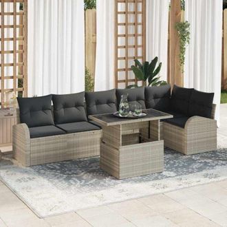 vidaXL Vidaxl - Conjunto De Sof&aacute; De Jard&iacute;n 7 Pcs Gris Claro 100 X 55 X 73 Cm