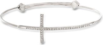 Ross-Simons Sterling Silver Sideways Cross Bangle Bracelet With Diamond Accents