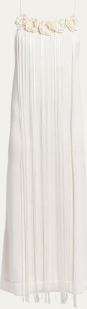 Jil Sander Crochet-Flower Fringe Knit Sleeveless Midi Dress
