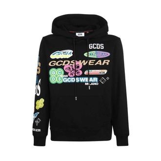 GCDS Hoodies, male, Black, Size: 2XL Logo Print Cotton Hoodie