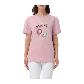 Liu Jo T-Shirts, female, Pink, M, Modern Graphic T-Shirt with Rhinestones