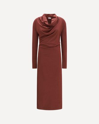 Brunello Cucinelli Abito in jersey di lana techno con drappeggio e monile Woman XS