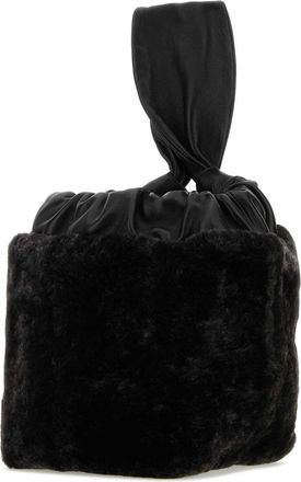 Jil Sander Womens Black Shearling Clutch 001