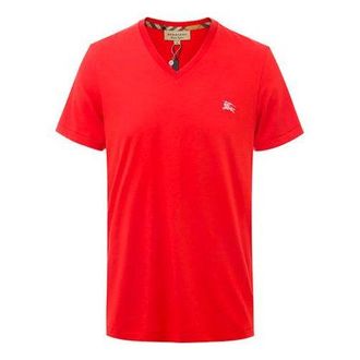 Burberry Mens Burberry SS21 V neck Embroidered Logo Short Sleeve Red 80022401