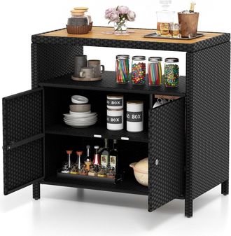 Costway Outdoor Rattan Storage Cabinet Garden Sideboard Buffet Cabinet