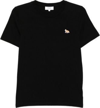 Maison Kitsun&eacute; T-shirt met ronde hals- korte mouwen en rechte zoom - Dames - T-shirts - Zwart - XS - Tops