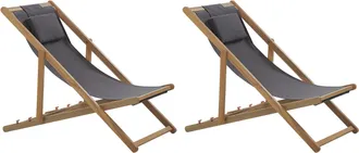 Beliani Conjunto De 2 Tumbonas De Jard&iacute;n De Madera De Acacia Clara Gris Oscuro Con 2 Telas A Elegir Reclinable Plegable Avellino