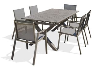 DCB Garden Floride - Conjunto De Comedor De Jard&iacute;n 6 Plazas De Aluminio Cuarzo Dcb Garden