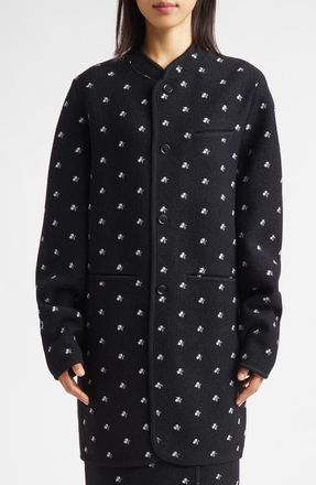 Rier Walker Floral Embroidered Wool Coat in Black Flowers Dense at Nordstrom, Size Large