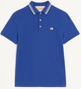 Valentino Cotton Piqu&eacute; Polo Shirt With VLogo Patch Man BLUE XXL