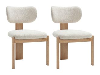 Vente-Unique Set de 2 sillas en tejido boucl&eacute; y madera de hevea - Blanco - WILANA