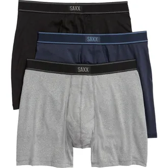 Saxx Assorted 3-Pack Daytripper Comfort Stretch Boxer Briefs in Black/Grey/Navy at Nordstrom, Size X-Large