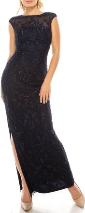 Aidan Mattox Embellished Embroidered Evening Dress In Twi