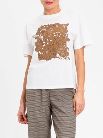 Twinset T-shirt in cotone con ricamo floreale e scollo a girocollo