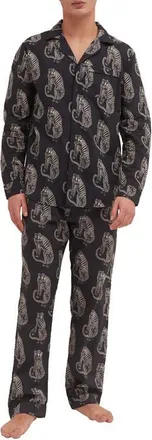 Desmond & Dempsey Tiger Print Long Sleeve Cotton Pajamas in Black/cream at Nordstrom, Size Medium