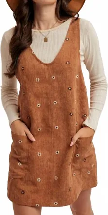Hem & Thread Give Me Fall Corduroy Dress In Beige