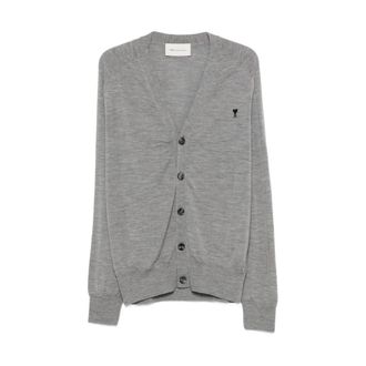 Ami Cardigans, male, Gray, Size: XS Button V-neck Cardigan
