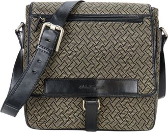 Ferragamo Beige Black Canvas Leather Shoulder Bag (Pre-Owned)