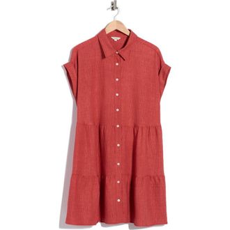 Max Studio Rolled Short Sleeve Tiered Shirtdress in Heather Washed Red at Nordstrom Rack, Size 2 X