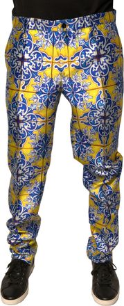Dolce & Gabbana Multicolor MajolicaSilk Skinny Mens Pants (Pre-Owned)