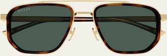 Gucci Mens GG2073S Double-Bridge Metal and Bio-Nylon Aviator Sunglasses