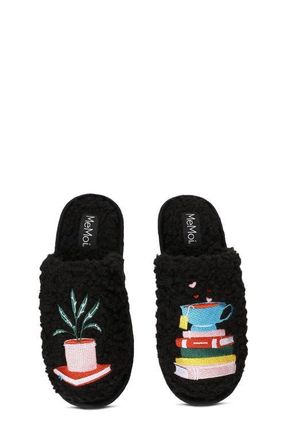 MeMoi Book Club Faux Shearling Memory Foam Slipper in Black at Nordstrom, Size Medium