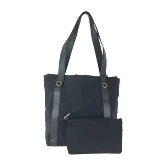 Bulgari Black Canvas Leather Shoulder Bag Tote Bag (Pre-Owned)