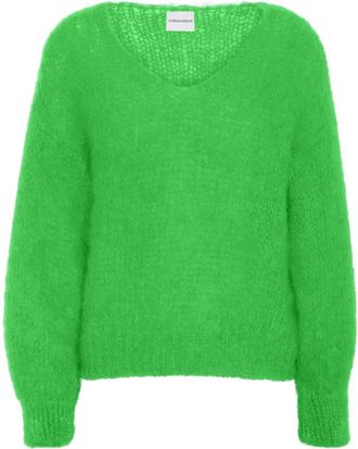 Americandreams Milana LS Mohair Knit - Dames - V-hals truien - Groen - S - Wol - Truien & Vesten