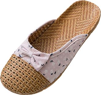 Generic cfpqv Closed Sandals, Womens Hollow Out Slippers, Linen Slippers, Non-Slip Summer Shoes, Lightweight Flat Slippers, Linen Shoes, Summer Slippers, Mule