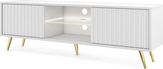 Selsey Selsey - Bello - Mueble Tv - 135 Cm Con Frentes De Listones, Blanco Con Patas Doradas