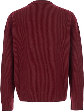 Gucci Mens Bordeaux Crewneck Sweater With Logo Embroidery Wool Tops Top