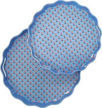 Two's Company Set Of 2 Scalloped Lacquered Trays