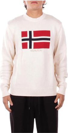 Napapijri D-Mura Crew Neck Sweater - Heren - Ronde hals truien - Beige - L - Katoen - Truien & Vesten