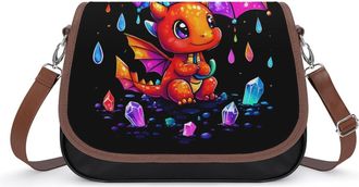 Generic Dragon in Rainbow Umbrella Rainbow Womens Crossbody Bag Fashion Shoulder Handbags Message Tote Bag with Adjustable Strap