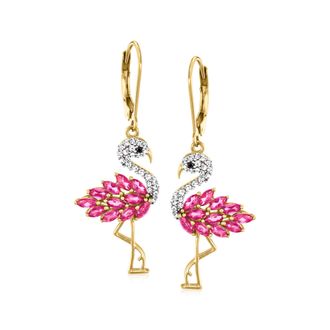 Ross-Simons Pink Topaz and. White Zircon Flamingo Drop Earrings With Black Spinel Accents in 18kt Gold Over Sterling