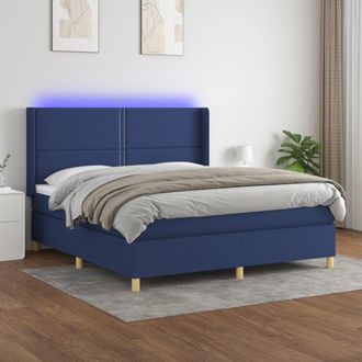 vidaXL Vidaxl - Cama Box Spring Colch&oacute;n Y Luces Led Tela Azul 180x200 Cm