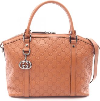 Gucci Brown Leather Handbag Tote Bag (Pre-Owned)