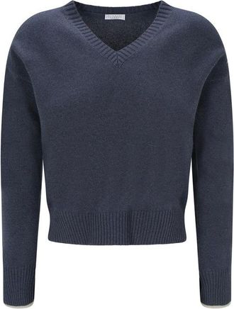 Brunello Cucinelli Blue Cashmere Cashmere Womens Sweater