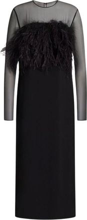 Alberta Ferretti Enver Satijnen Lange Jurk Met Veren En Chiffon Mouwen - Dames - Jurken - Zwart - Maat: XS Satijn