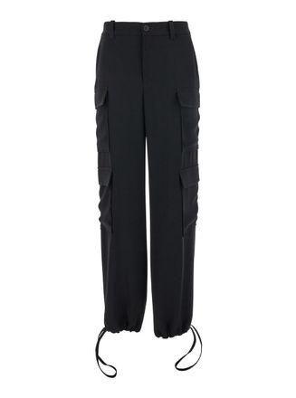 P.A.R.O.S.H. Black Cargo Pants With Drawstring At The Ankles In Fabric Woman