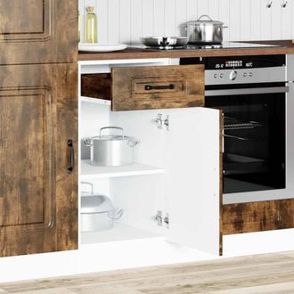 Berkfield Home Kitchen Base Cabinet Kalmar Smoked Oak Engineered Wood in Brown